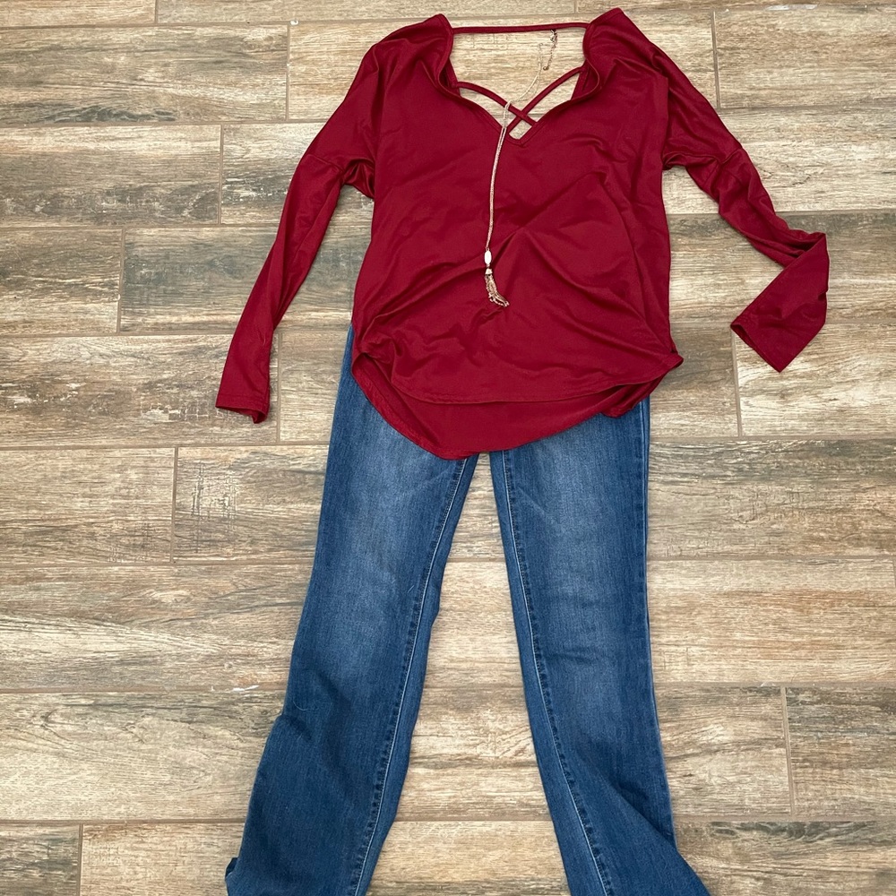 SOLD 3 for $20 Maroon V-Neck Blouse